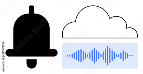 Notification concept. Notification symbols and sound wave demonstrating digital alerts. Notification in cloud storage for digital data sharing, messaging apps, and technological integration. Broad