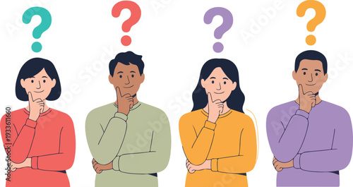 "People Thinking with Question Marks in Vector Illustration Set for Decision Making and Problem Solving Concept"