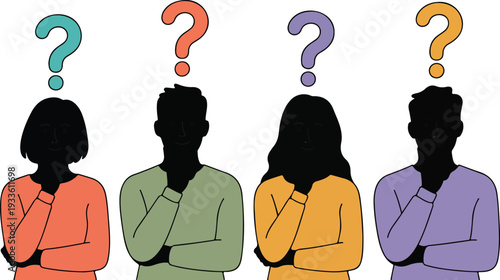 "People Thinking with Question Marks in Vector Illustration Set for Decision Making and Problem Solving Concept"