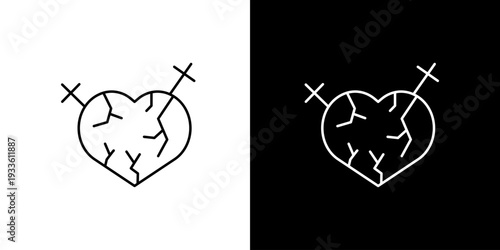 Minimalist Vector Line Icon of a Cracked Heart with Integrated Female Gender Symbols - Illustrating Heartbreak, Emotional Pain, and Relationship Challenges