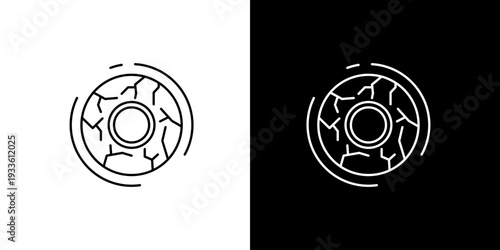 Clean line art vector icon of an eye with a visibly cracked surface, symbolizing dryness, fatigue, or an underlying medical condition impacting vision