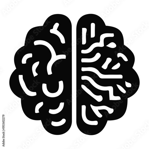 Stylized Brain Illustration Symbol of Thought, Intelligence, and Cognitive Functionality