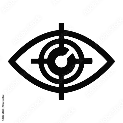 Modern vector graphic depicting focused vision and precise targeting, symbolizing strategic observation, clear objectives, and the diligent pursuit of goals with accuracy