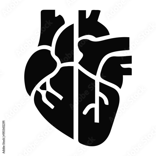 Stylized human heart icon representing medical anatomy, circulatory system, and cardiology concept for health awareness and education