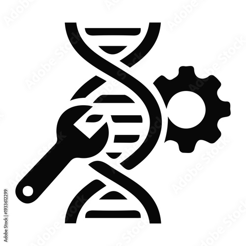 Genetic engineering icon symbolizing DNA repair with a wrench and gear for biotechnology