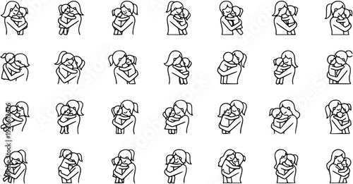 Mother and Child Hugging Icon Set: Love, Family, Care, Togetherness