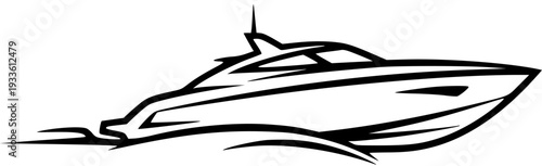 Sleek Modern Speedboat Yacht Outline Vector Illustration Cruising on Water