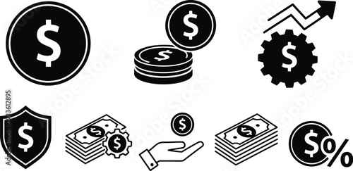 Set of 8 finance icons vector