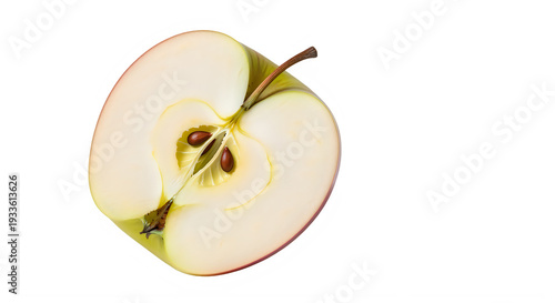 Sliced apple with seeds and stem on white background transparent background