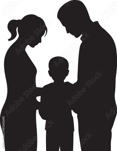 Black silhouette of a family with a man woman and child