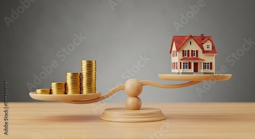 House and Money Balance Scale Real Estate Investment Concept