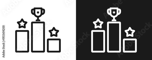 Competitive Icon Set Outline In White And Black Background