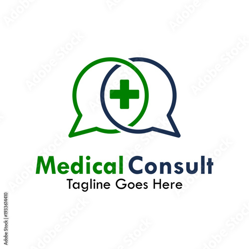 Medical consult logo templates featuring speech bubbles with cross and phone icons for online healthcare, doctor advice, and telemedicine services.