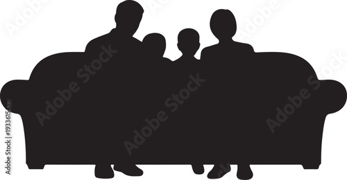 Black silhouette of family sitting on couch