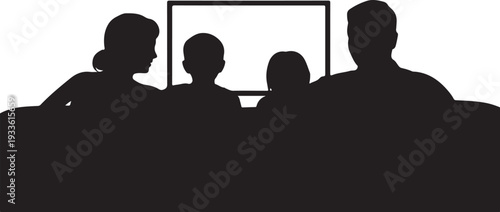 Black silhouette of family watching television