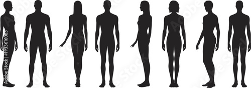 Full Body Human Silhouettes Male and Female Front Side Back Views figure