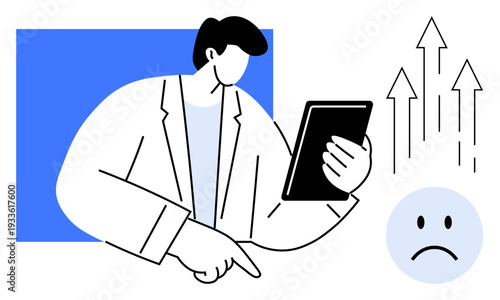 Business analytics. A professional evaluates data on a tablet with indicators showing market trends. Business analytics drives decision-making, market insights, and growth strategies. Perfect