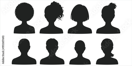Variety Of People Head Silhouettes With Different Hairstyles On White person avatar