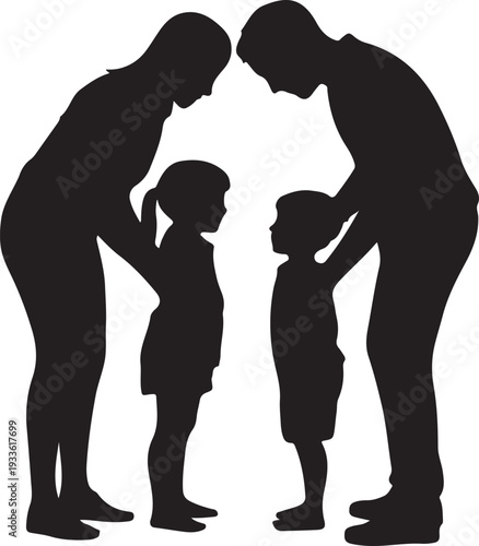 Black silhouette of family with two parents and two children