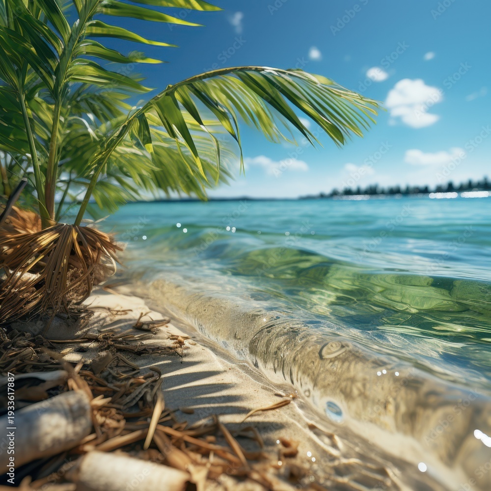 Fototapeta premium Serene Island Beach with Palm Tree