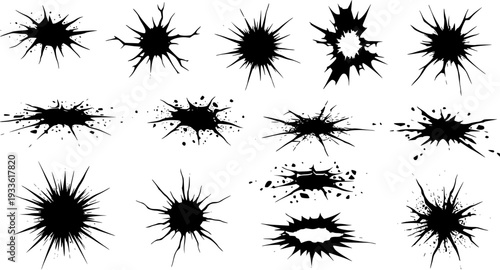 Vector Set of Ink Splatters and Grunge Textures for Design, Black Blots and Stains, Graphic Resources