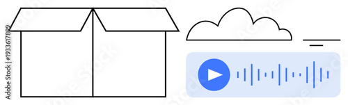 Cloud storage concept. Cloud storage solution with audio streaming elements for files and multimedia. Cloud storage supports secure data and accessible content sharing. Ideal for tech, media, storage