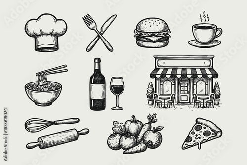 Hand Drawn Food and Restaurant Icons Collection