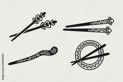 Ethnic Hair Sticks and Pins Vector Collection