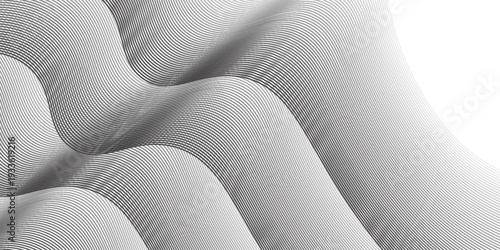 Abstract wave element for design. Digital frequency track equalizer. Stylized line art background. Vector illustration. Wave with lines created using blend tool. Curved wavy line, smooth stripe.