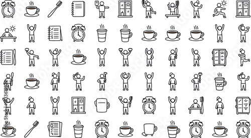 People daily activity doodles for morning productivity