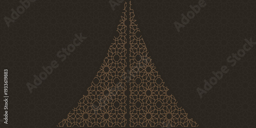 Elegant Arabic Kaaba Kiswah Pattern Background with Gold Geometric Ornament on Black for Ramadan Kareem Eid Mubarak Invitation Template