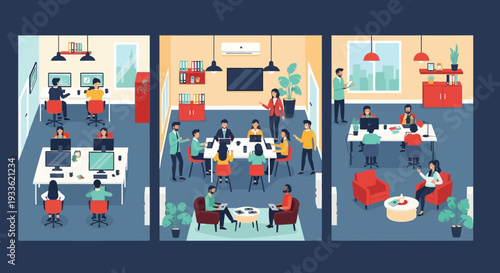 Office Workers in Modern Workspace Environment.