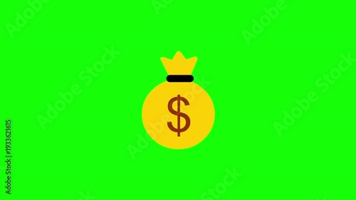 Money Bag Dollar Icon Animation on Green Screen