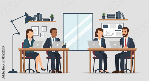 Business Professionals Working on Laptops in Office.