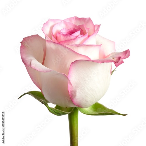 A close-up of a pink and white rose