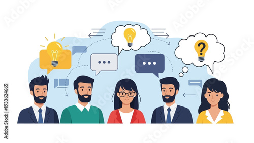 Group of Business Professionals with Thought Bubbles.