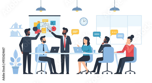 Business Professionals Collaborating in Modern Office.