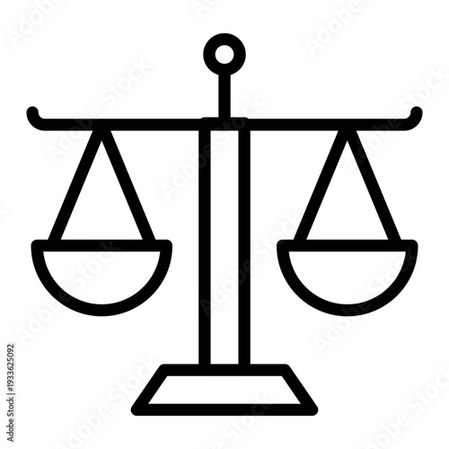 Minimalist line icon representing law and justice through balanced scales
