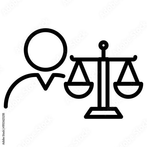 Icon showing a person next to scales representing justice and equality