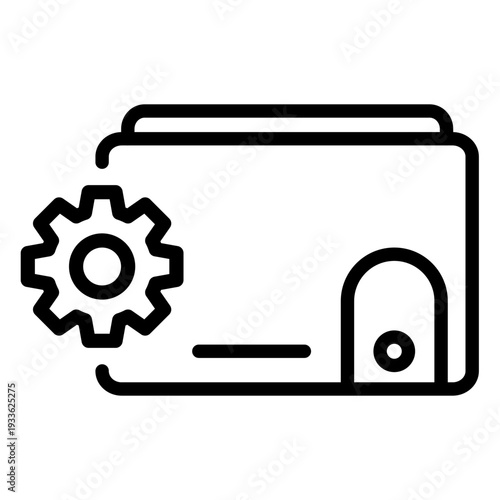 Professional line icon showing a wallet with a gear representing malpractice or financial liability