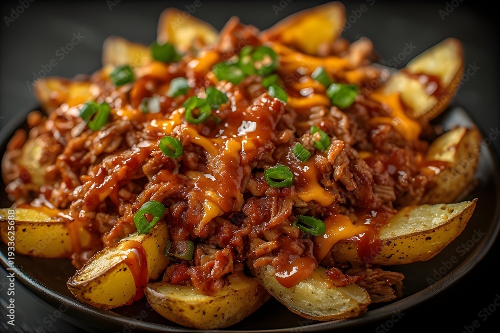 custom made wallpaper toronto digitalplate of bbq pulled pork loaded potato wedges with topped with cheese and green onions