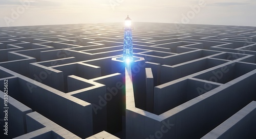 Guidance Through Complex Maze Bright Lighthouse Solution