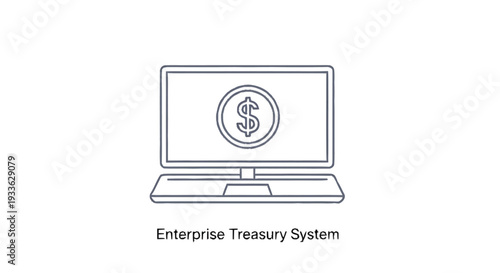 Enterprise Treasury System with Dollar Coin on Laptop Screen.