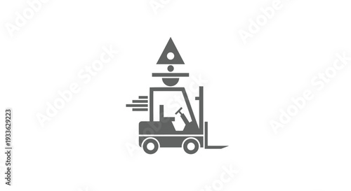 Forklift Lifting Heavy Load with Caution Symbol.