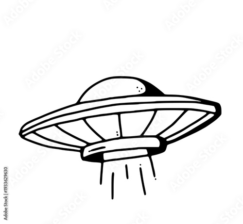 Stylized UFO illustration with classic saucer design