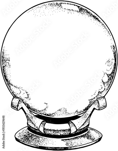 Vintage crystal ball on ornate stand for mystic and magical themes