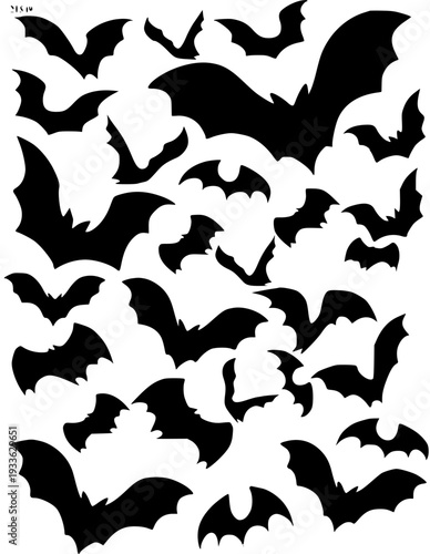 Flock of bats flying together in various directions