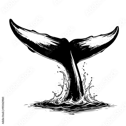 Dramatic whale tail splashing in ocean waters