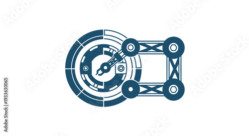 Futuristic Mechanical Device with Circular and Square Components.