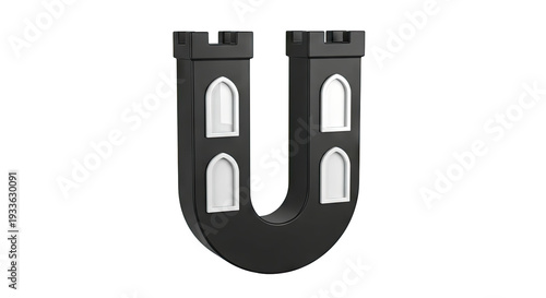 Black U-Shaped Castle Icon with White Arched Windows